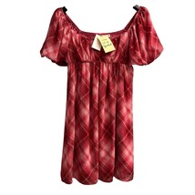 Live To Be Spoiled Y2K Dress Womens L Pink Plaid Babydoll Chiffon Mini P... - $25.27