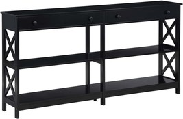 Convenience Concepts Oxford 2 Drawer 60 Inch Console Table With Shelves,, Black - £187.20 GBP