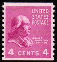 1939 4c James Madison, 4th U.S. President, Coil Scott 843 Mint F/VF NH - $7.50