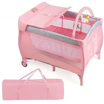 Foldable Safety Baby Playard for Toddler Infant with Changing Station-Pink - Col - £117.58 GBP