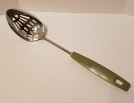 Vintage EKCO #1 Chromium Plate Slotted Serving Spoon Avocado Green - $12.64