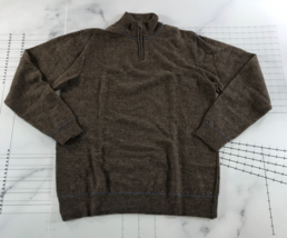 Martin Gordon Sweater Mens Large Brown Long Sleeve Blue Trim Quarter Zip... - $24.74