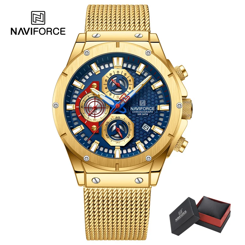  Quartz Watch for Men Fashion Sport Waterproof Chronograph Stainless Steel Strap - £37.34 GBP