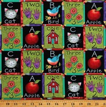 Cotton Counting Learning One Two Three Black Fabric Print by the Yard D581.62 - £7.44 GBP