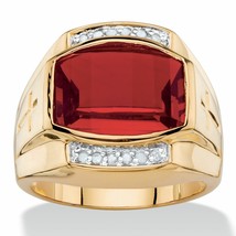 Finto Rosso Rubino da Uomo 14K Placcato Oro Giallo Diamante di Contorno Gp Ring - $162.09