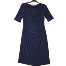 Lauren Ralph Lauren Womens Size 8 Dress Navy Blue Ruched Stretch Cowl Bo... - £20.45 GBP