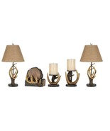 5 Piece Cabin Lodge Deer Antler Lamps Set, Modern Rustic, Dark Rich Brow... - $221.73 CAD
