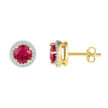 10kt Yellow Gold Womens Lab-Created Ruby Solitaire Stud Earrings 1-1/3 Cttw - £191.84 GBP