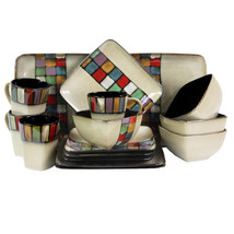 Elama Color Melange 16 Piece Multicolored Square Stoneware Dinnerware Set - $129.19