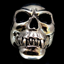  Huge Sterling silver Skull ring Horror Zombie Cannibal high polished and antiqu - £131.89 GBP