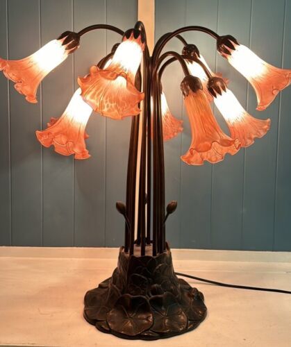 Meyda tiffany 24” Pink Pond Lily 10 Light Table Lamp GUC - $494.01