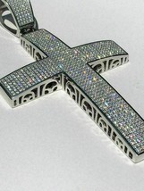 Grande Sólido 925 Cruz de Plata 5ct Imitación Diamantes 3.25 Colgante Jesús - £143.72 GBP