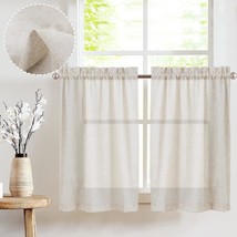 Beige Kitchen Curtains Linen Tier Curtains 36 Inches Farmhouse Cafe Curtains Fla - $33.99