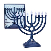 LED Electric Blue Hanukkah Menorah with Special Effects - Battery/USB Po... - $42.12