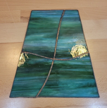 Slag Glass Flat Panel Leaded Stained Green White Trapezoid 9.75” X 9” - $18.99