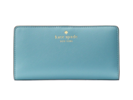 New Kate Spade Schuyler Large Slim Bifold Saffiano Wallet Smokie Blue - £50.54 GBP