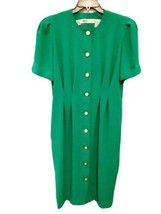 MS Chaus Vintage 1980’s Womens 14 Button Front Emerald Green Short Sleev... - £25.76 GBP