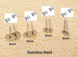 4 Pairs Stainless Steel Flat Earring Posts StickOut Point Findings w/Pus... - £2.38 GBP