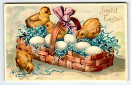 Easter Postcard Baby Chicks Egg Basket EAS Germany Greetings Gel Coat Finish - £12.69 GBP