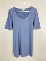 J Jill Light Blue Linen Tunic Top Women Medium Tie Waist Short Sleeve Sc... - $24.75