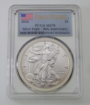 2016 S$1 Silver American Eagle Graded by PCGS as MS70 1st Strike 30th - £58.66 GBP