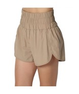 FREE PEOPLE Smocked High Waist Windbreaker Running Shorts Medium Light M... - $22.77