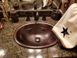 19&quot; Oval Copper Drop In Bathroom Sink with Texas Star Design with 13&quot; Oi... - £240.34 GBP