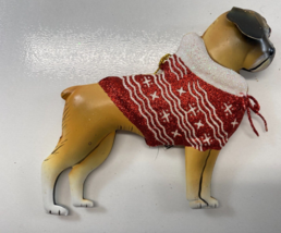 Pier One Boxer Dog With Glitter Coat Metal 4.5 in Christmas Ornament - $18.80