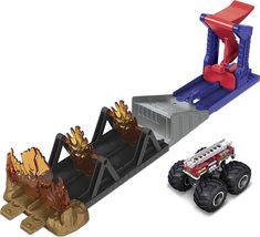 Hot Wheels Monster Trucks Launch &amp; Bash Playset with Launcher, 4 Crushed... - $18.76