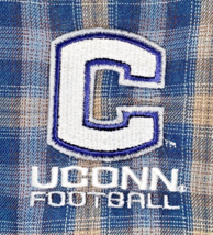 UCONN Huskies Shirt Columbia Blue Plaid Mens LARGE Long Sleeve Button Football - $32.01