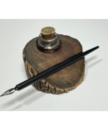 Vintage Ink Well w Pen Holder Tree Log Bark Rustic Cabin Lodge handmade ... - £29.75 GBP