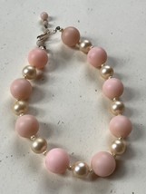 Vintage Germany Marked Chunky Light Pink &amp; Faux Cream Pearl Plastic Bead Choker - $9.49