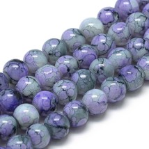 50 Crackle Glass Beads 6mm Blue Purple Veined Bulk Jewelry Supplies Mix Unique  - £3.85 GBP