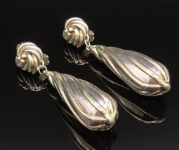 925 Silver - Vintage Love Knot Long Ribbed Non Pierced Earrings - EG11985 - $146.58