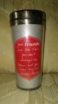 Good Friends Silver Glitter Red Tumbler 7&quot; Tall Cursive Handwriting Shield - $15.83