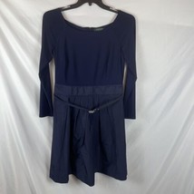 LRL Ralph Lauren Evening Dress Women Size 12 Navy Blue Midi Belted Long ... - £18.64 GBP