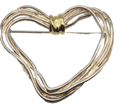 VTG 80s Premier Designs Wings of Love Heart Brooch Silver Gold PD Pin Mo... - $28.66