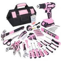 232-Piece 20V Pink Cordless Lithium-Ion Drill Driver And Home Tool Set, ... - £160.35 GBP