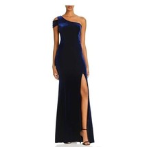 Aqua Womens 6 Navy Blue Velvet One Shoulder Side Slit Gown Dress NWT Z81 - £92.15 GBP
