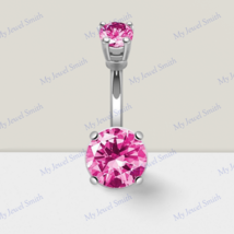 925 Silver Belly Button Navel Ring Piercing Jewelry with Simulated Pink Sapphire - £30.56 GBP