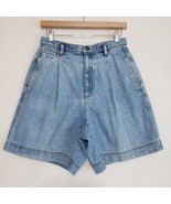 Vintage Lizwear Jean Shorts Claiborne High Rise Mom Pleated Denim Blue  ... - £28.02 GBP