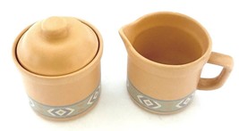Southwest Treasure Craft Stoneware Covered Sugar and Creamer Made in USA Peach - £18.25 GBP