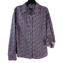 Talbots Button Front Shirt Womens 8 Long Roll Tab Sleeves Collared Flora... - $13.50