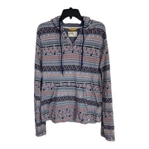 Free Planet Womens Shirt Adult Size Large Blue Maroon Hoodie Aztec Pockets - £19.77 GBP