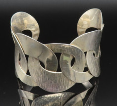 MEXICO 925 Silver - Vintage Interlocking Textured Circle Cuff Bracelet -... - £128.88 GBP