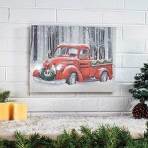 Christmas Wall Canvas LED Lighted Personalized Red Pickup Truck Timer Home Decor - £23.92 GBP