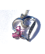 10k White Gold Pink Topaz and 7 Diamond Pendant With Chain - £100.98 GBP