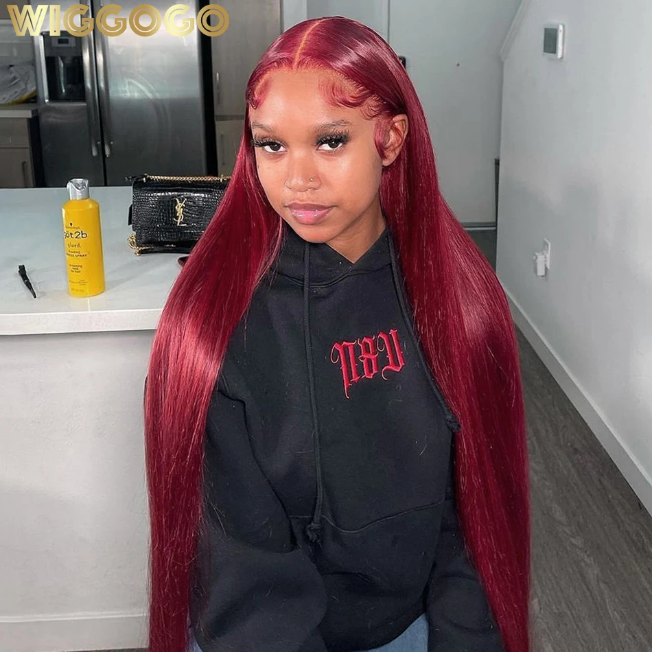 Gogo red lace front human hair wigs 99j burgundy 13x4 13x6 hd lace frontal wig straight thumb200