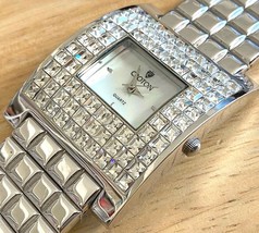 Croton Lady Rhodium Plated Bling Crystals Square Analog Quartz Watch~New Battery - £17.77 GBP