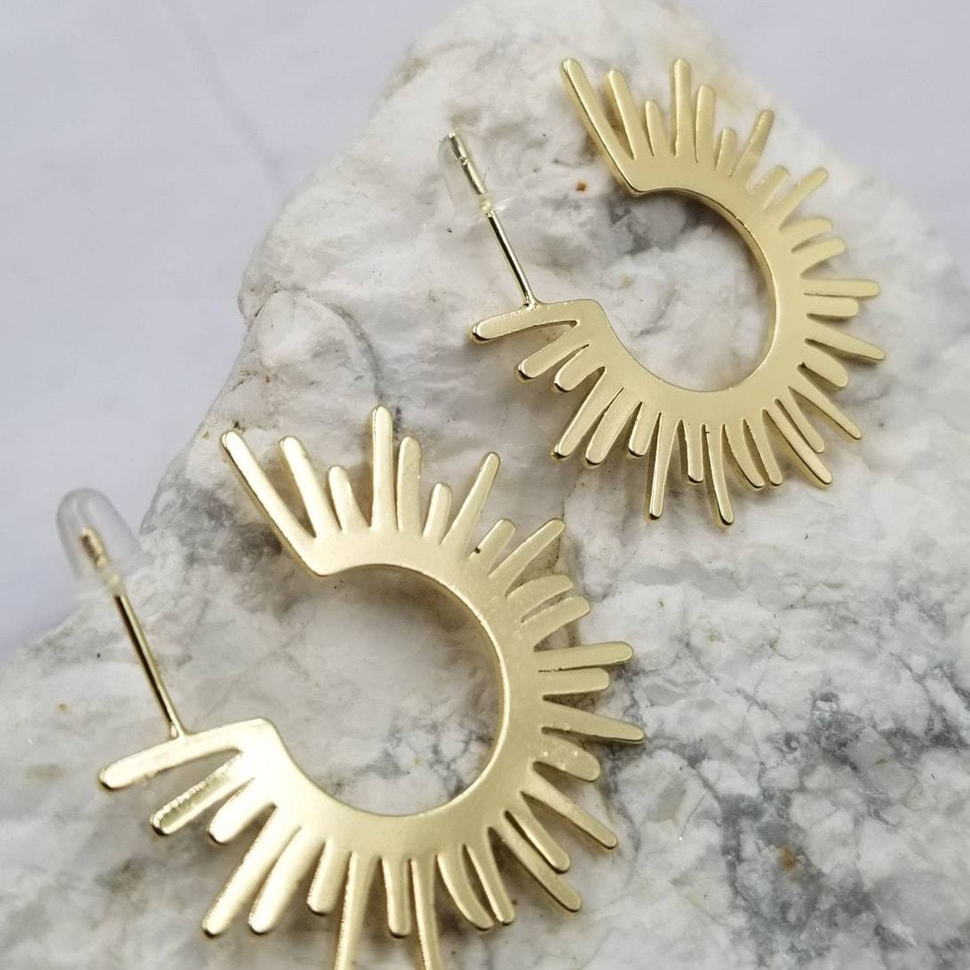 Celestial Sun Sihouette Hoop Earrings Gold